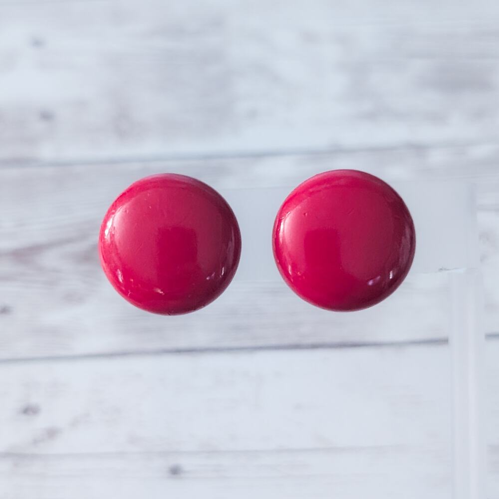 Vintage Screw On Earrings Red Circle Retro 7/8"